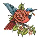 hydrangea hummingbird bluejay Cardinal tattoo design idea