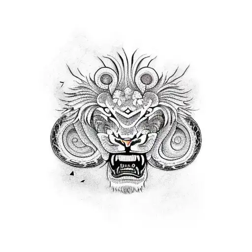 ferocious lion killing snake tattoo design idea