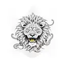 ferocious lion killing snake tattoo design idea
