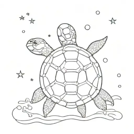 turtle swiming in stars and bubbles tattoo design idea