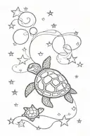 line of bubbles and stars and a turtle swimmingturtle swiming in stars  tattoo design idea