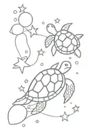 line of bubbles and stars and a turtle swimmingturtle swiming in stars  tattoo design idea