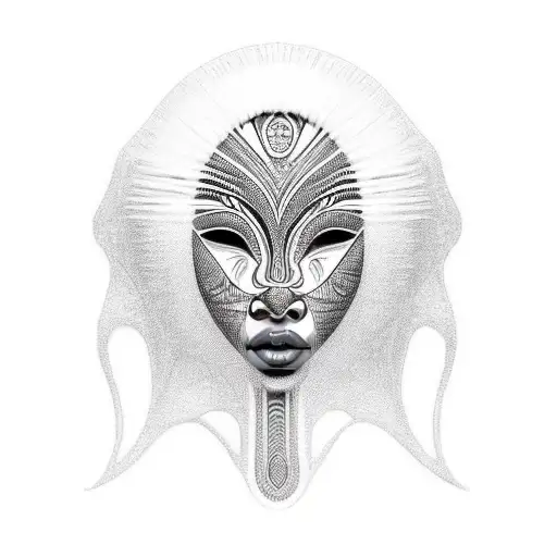 african tribal mask  woman black and white  tattoo design idea