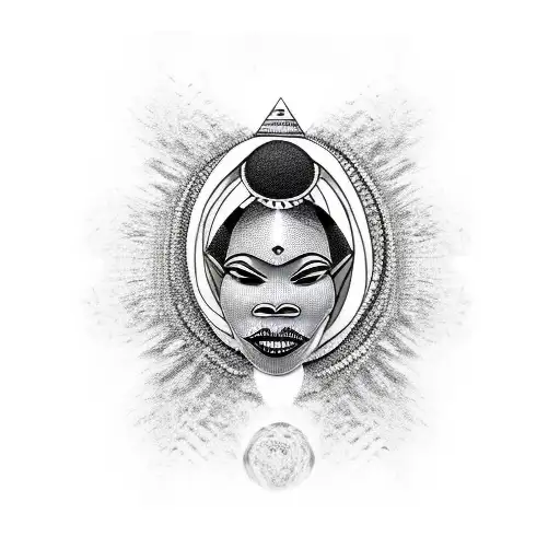 african traditional woman mask  black and white  tattoo design idea