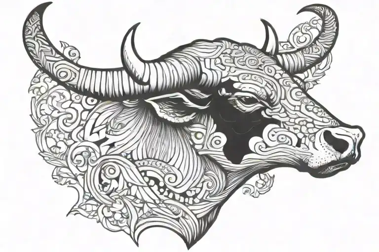 half bull head with italian horn tattoo design idea