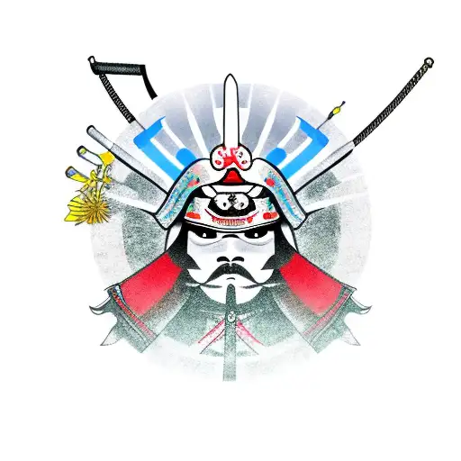 japanese puppet samurai with mask tattoo design idea