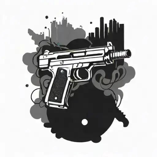 Combine elements of hip hop culture with a cartel theme in a blackwork sleeve tattoo featuring a stylized AK47 tattoo design idea