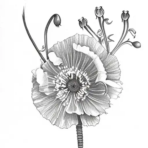 violet hawthorn rose lily of the valley daisy carnation poppy tattoo design idea