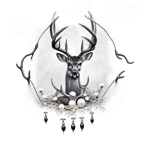 deer antlers with pearls hanging from it  tattoo design idea