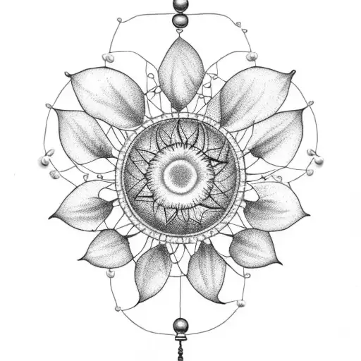 sunflower dream catcher with string of pearls tattoo design idea