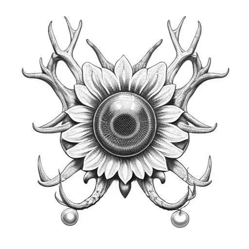 sunflower, pearls , deer antler tattoo design idea