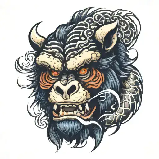gorilla bear tiger dragon tattoo design idea