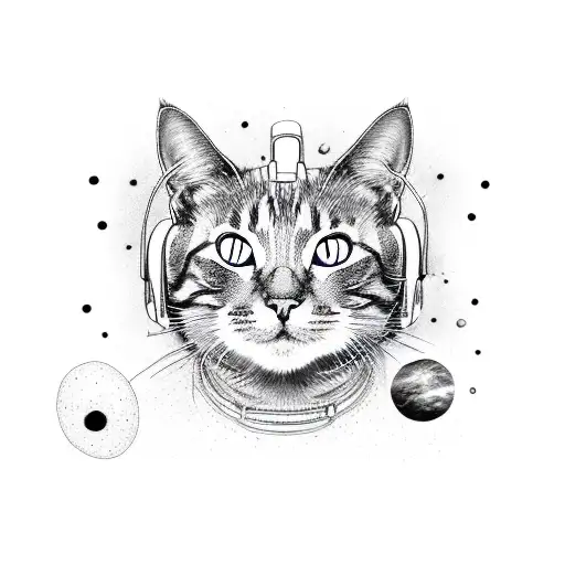 An outline of a cat that’s a galaxy  tattoo design idea