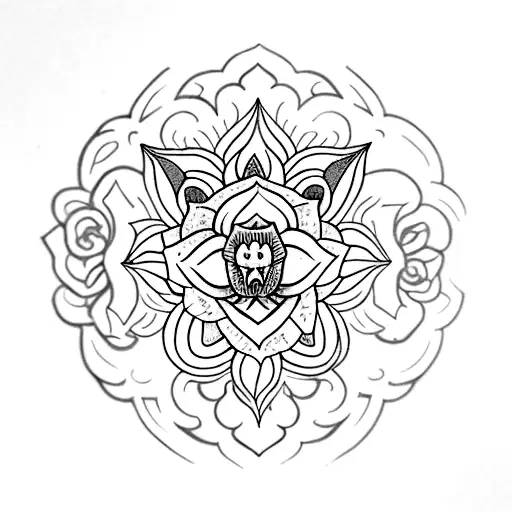 a blue mandrake flower with a Ruby gem as its center piece tattoo design idea