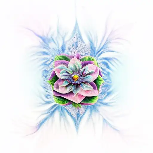 a blue mandrake flower with a Ruby gem as its center piece tattoo design idea