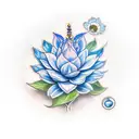 a blue mandrake flower with a Ruby gem as its center piece tattoo design idea