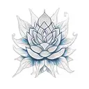 a blue mandrake flower with a Ruby gem as its center piece tattoo design idea