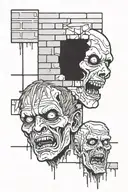 2 zombie faces under brick wall tattoo design idea