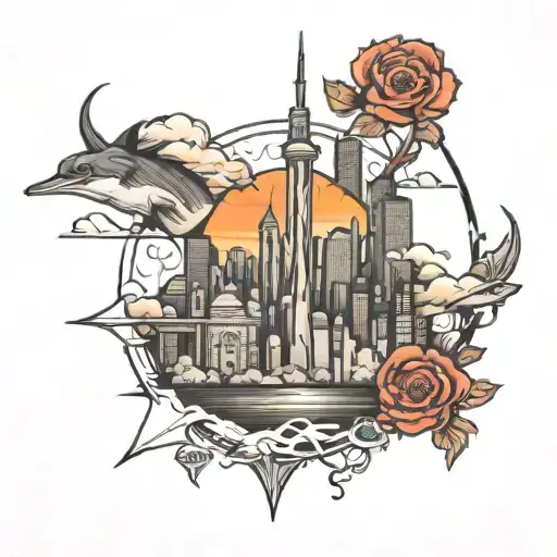 Skyline stencil outline tattoo design idea