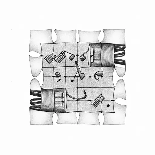 music notes turning into puzzle pieces tattoo design idea