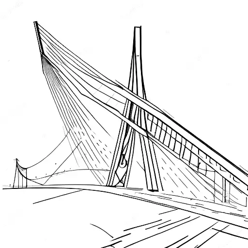 a sketch of the erasmus bridge with a music festival in front of it tattoo design idea