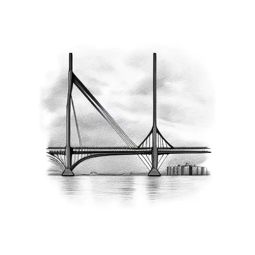 a sketch of the erasmus bridge behind a music festival tattoo design idea