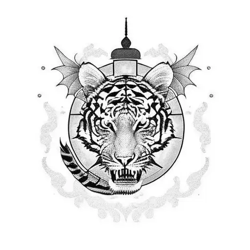 Dragon with tiger and clock with flowers for half sleeve tattoo  tattoo design idea