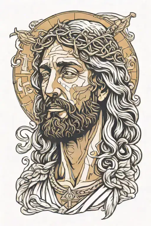 3 faced jesus praying  tattoo design idea