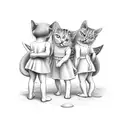 three little angels and three cats, with a cross in the background tattoo design idea