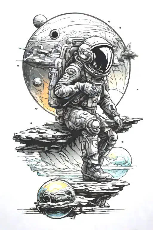 space warrior on alien planet tattoo design idea