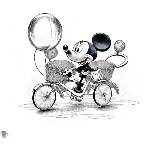 mickey mouse on bicyclette tattoo design idea