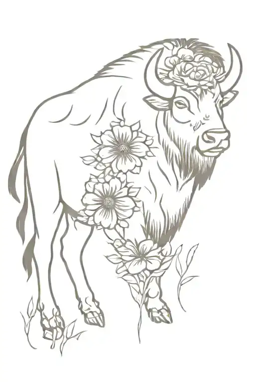 bison and flowers  tattoo design idea