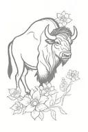 bison and flowers  tattoo design idea