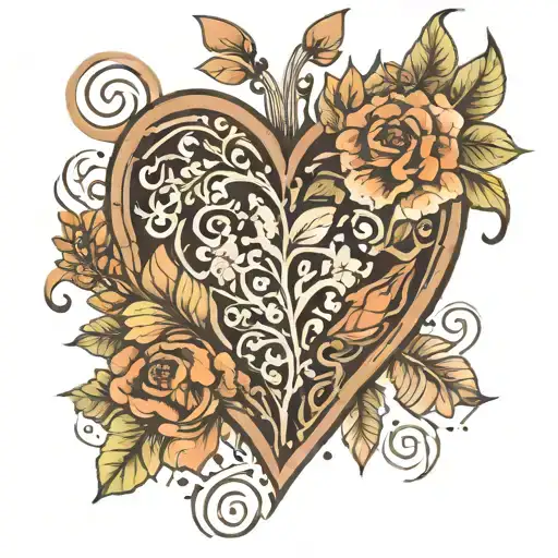 earthy floral heart shape tattoo design idea