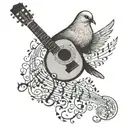  Dove with guitar or music notes: A delicate dove perched on a guitar neck, surrounded by tiny music notes and symbols tattoo design idea