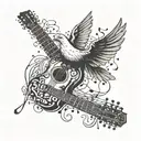 Dove with guitar or music notes: A delicate dove perched on a guitar neck, surrounded by tiny music notes and symbols tattoo design idea