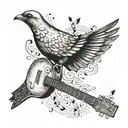  Dove with guitar or music notes: A delicate dove perched on a guitar neck, surrounded by tiny music notes and symbols tattoo design idea