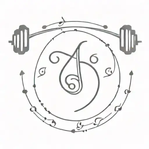 A minimalist tattoo of Avicii's logo incorporated with Music notes, hearts and a barbell. tattoo design idea