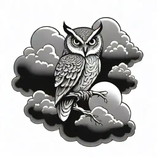 Owl, clouds, cross intertwined tattoo design idea