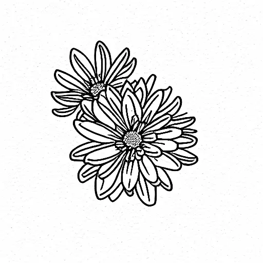 marigold and chrysanthemum bouquet fine line  tattoo design idea