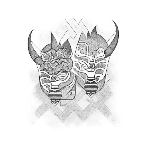 a couples tattoo with Colombian designs blended with traditional Samoan designs in black and white   tattoo design idea