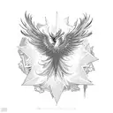 A vibrant blue phoenix rising from a stack of comic books, representing the rebirth of passion for collecting tattoo design idea