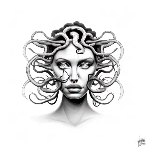 Medusa Head with facial features of a young Angelina Jolie tattoo design idea