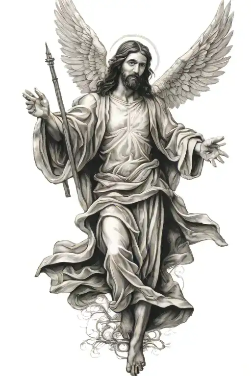 jesus and aech angel michael tattoo design idea