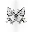  black/white butterfly, really long pink cherry blossom branches come far out from sides of wings. dainty and feminine.  tattoo design idea