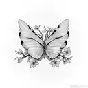  black/white butterfly, really long pink cherry blossom branches come far out from sides of wings. dainty and feminine.  tattoo design idea
