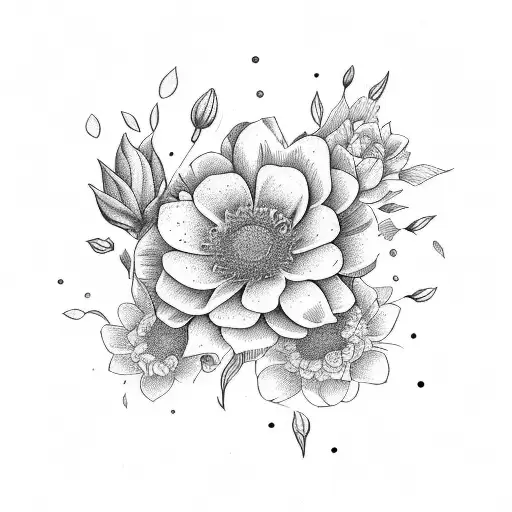 may, july, october and november birth flower bouquet tattoo design idea