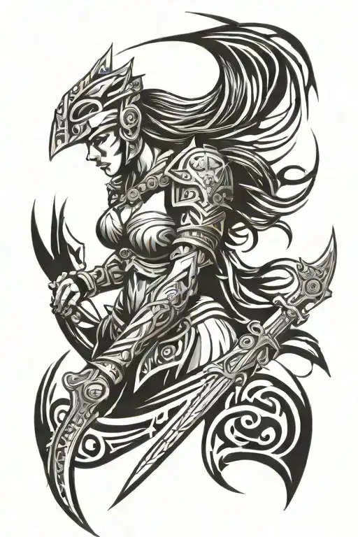 valkyrie warrior woman tattoo design idea