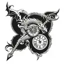 Dragon wrapped around a clock with a sword piercing through it tattoo design idea