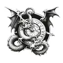 Dragon wrapped around a clock with a sword piercing through it tattoo design idea